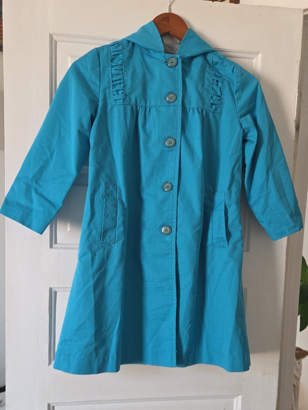 Girls' Bright Turquoise Pea Coat - Hooded Button Front